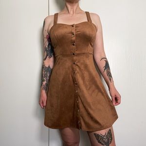 F21 Brown Suede Button Up Sleeveless Dress